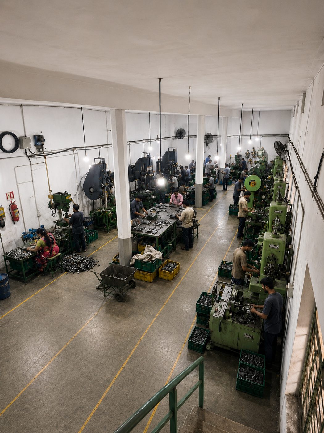 Future Tools machining floor with press operators and turning machines