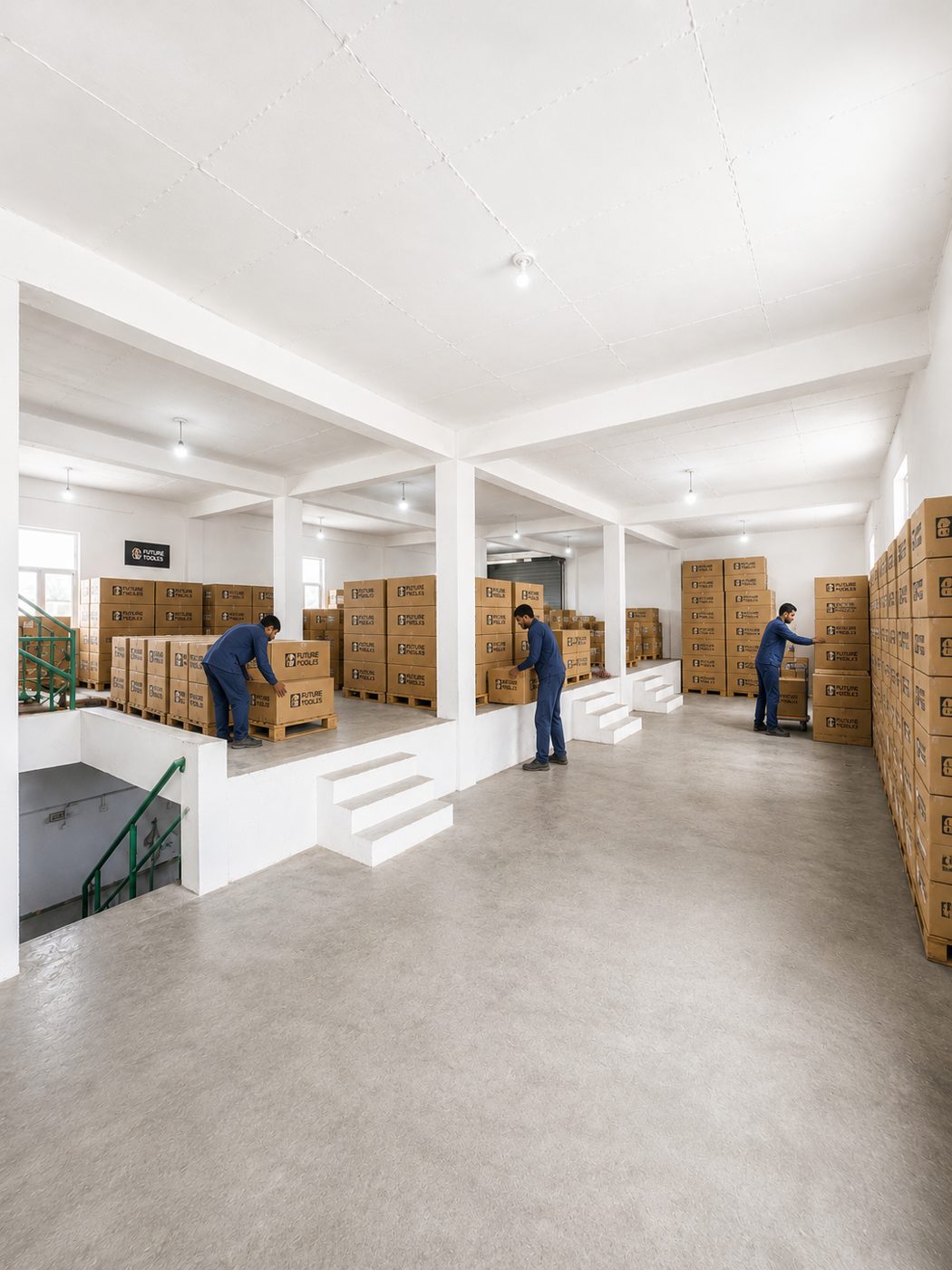Future Tools warehouse with palletised export cartons